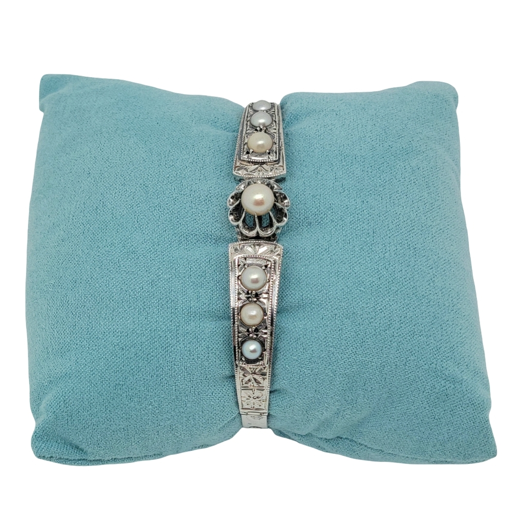 Antique Art Deco Natural Pearl Stearling Silver Bracelet Size 6.5• Size 6.5